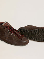 Golden Goose Men's Mid Star Ski in brown suede with leather star and suede heel tab
