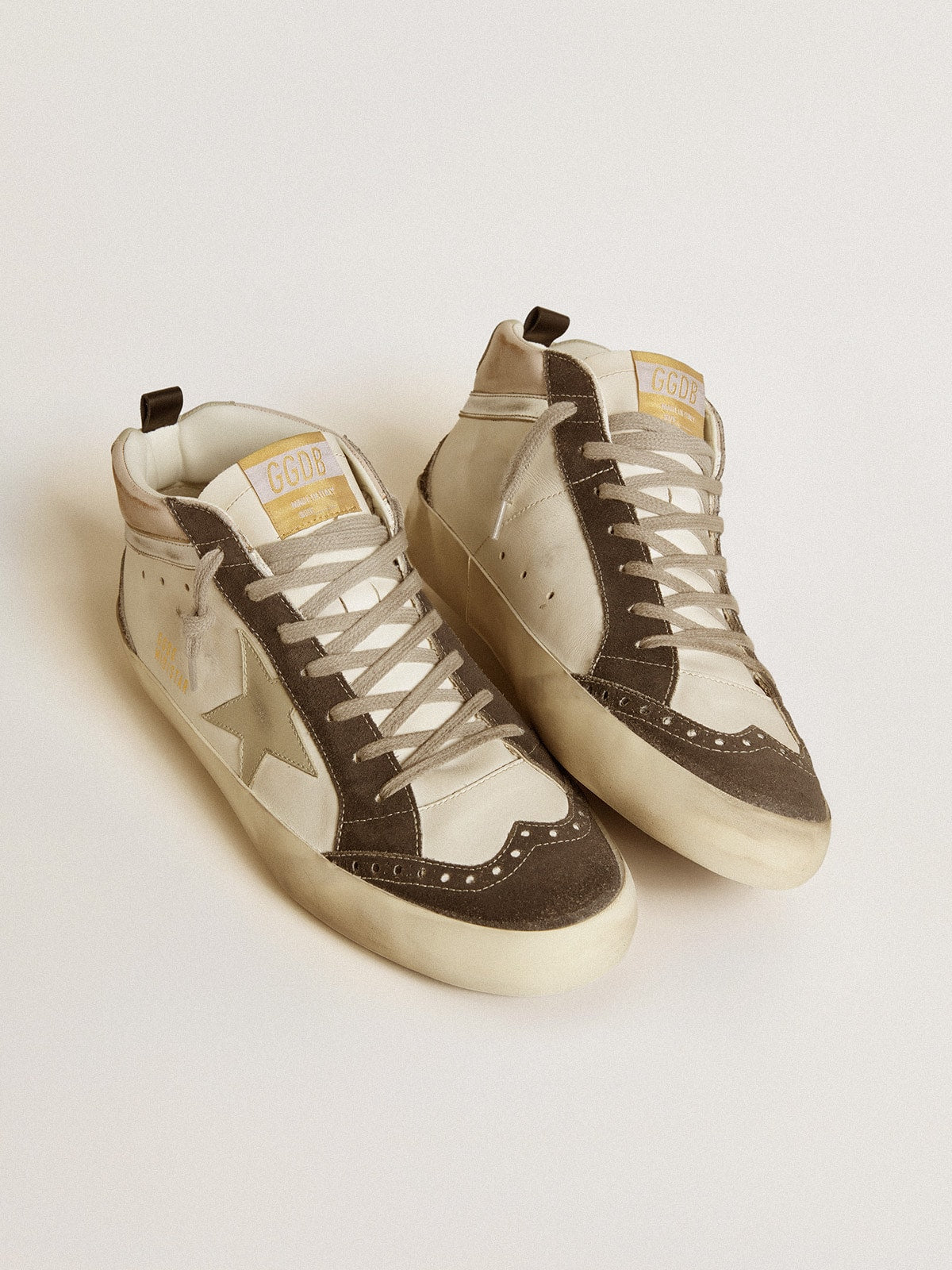 Golden Goose Mid Star with gray leather star and metallic silver leather flash