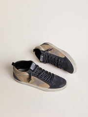 Golden Goose Men's Mid Star in beige and blue suede with gray nappa leather star and white leather flash