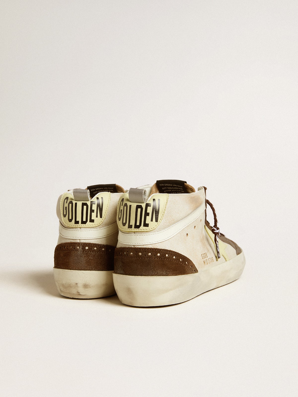 Golden Goose Men's Mid Star in beige glitter with yellow suede star and cotton flash