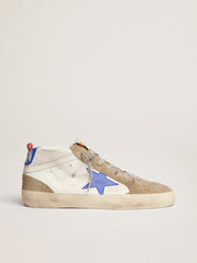 Golden Goose Men's Mid Star with blue leather star and dove-gray suede inserts