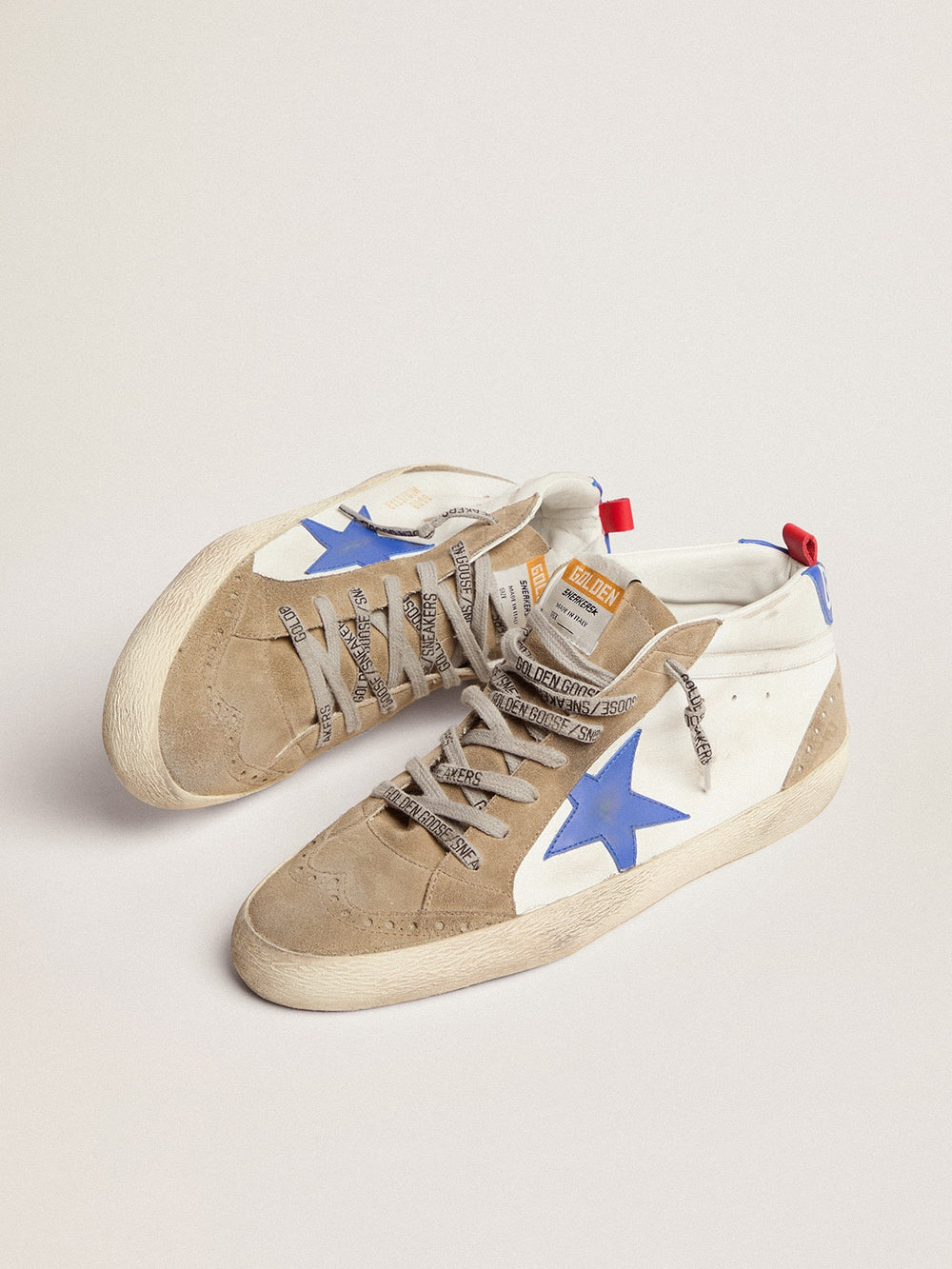 Golden Goose Men's Mid Star with blue leather star and dove-gray suede inserts