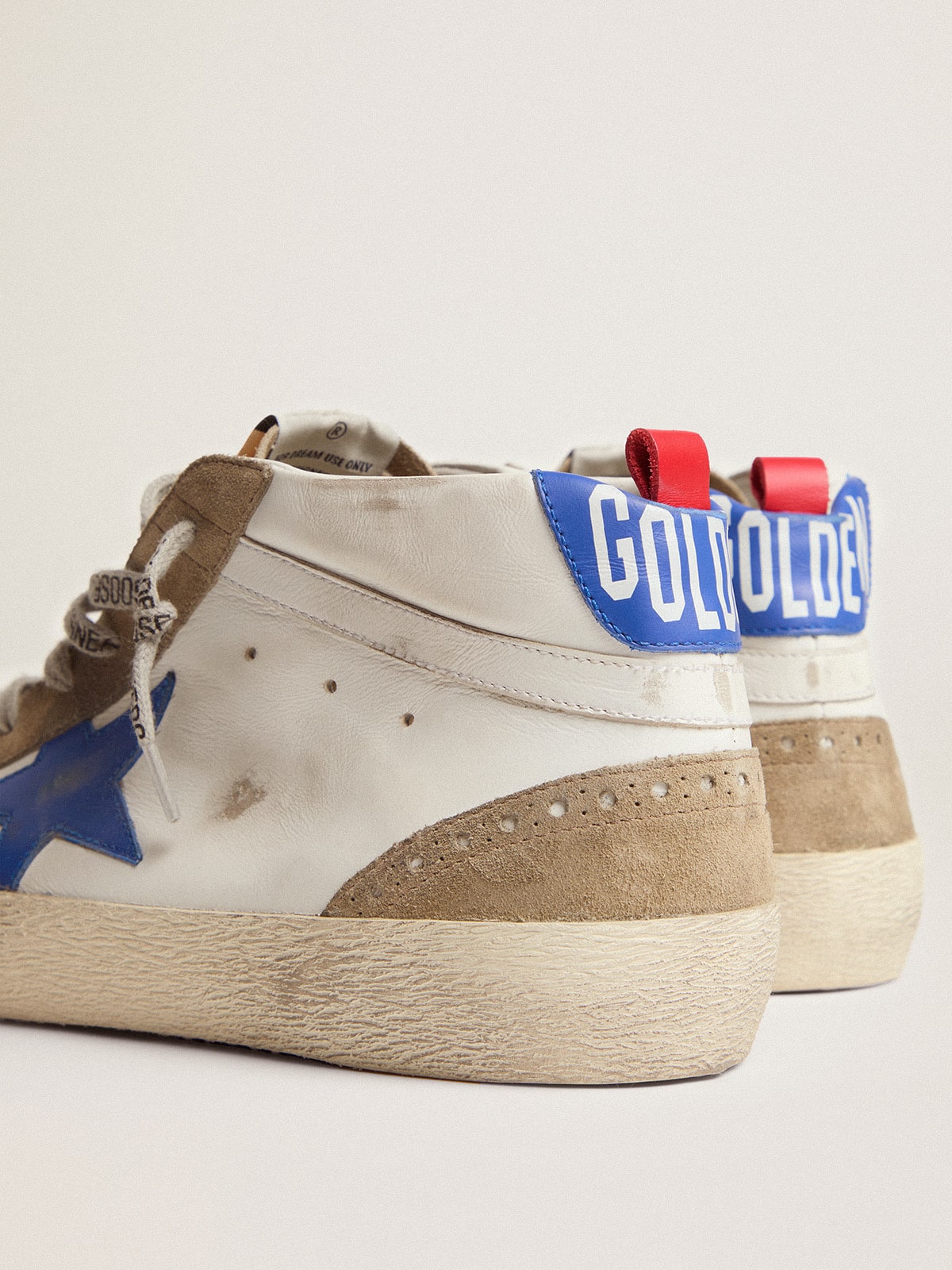 Golden Goose Men's Mid Star with blue leather star and dove-gray suede inserts