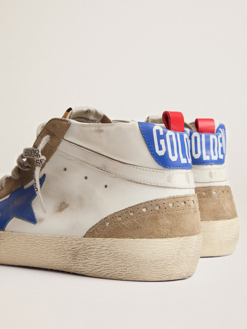Golden Goose Men's Mid Star with blue leather star and dove-gray suede inserts