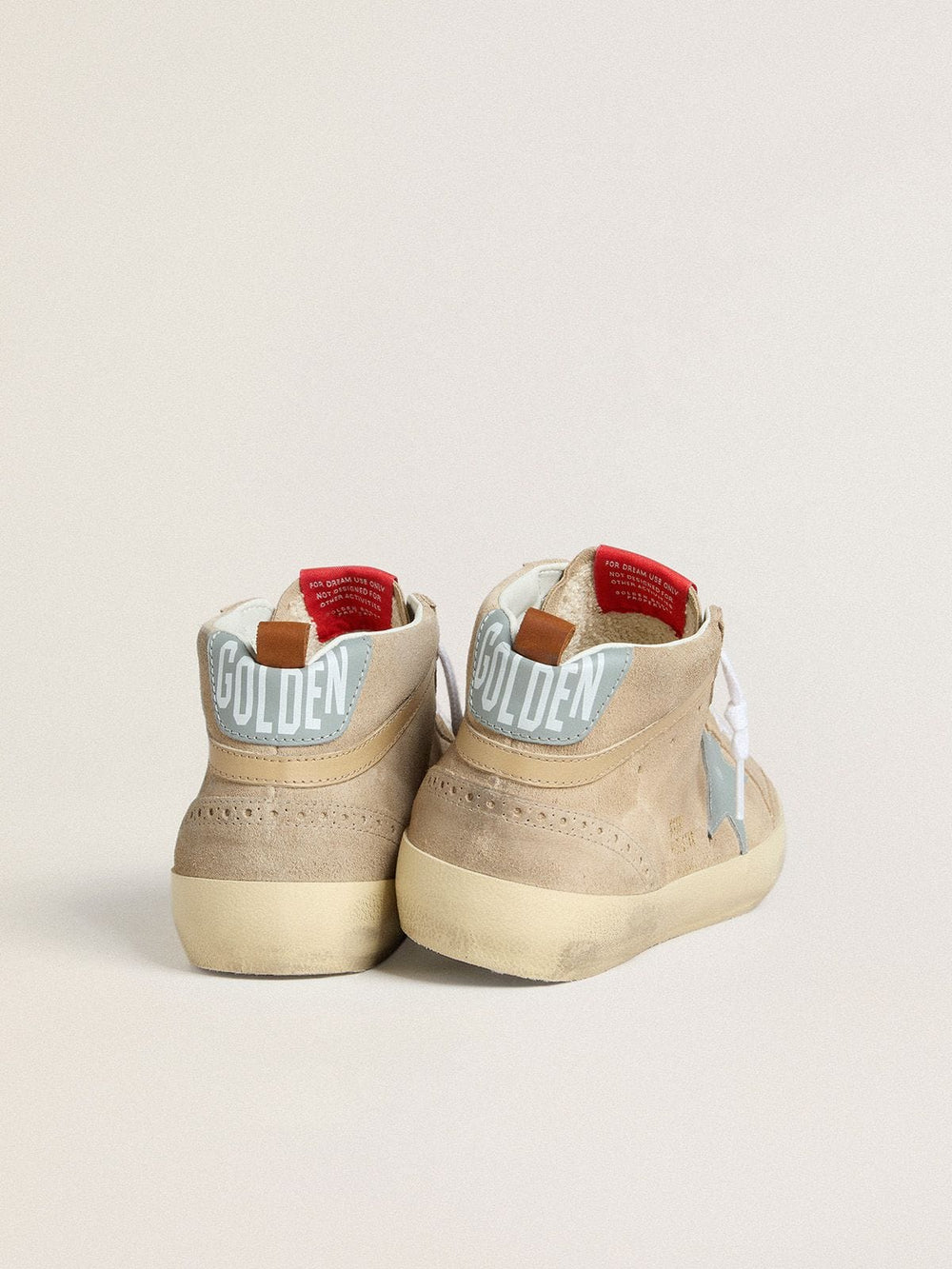 Golden Goose Men's Mid Star in beige suede with powder-blue leather star and heel tab