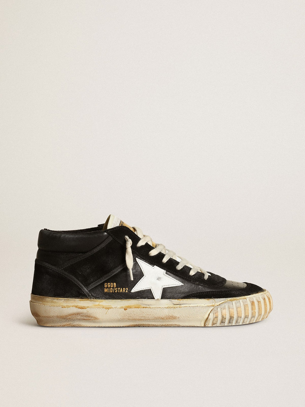 Golden Goose Men’s Mid Star in black nappa and suede with white leather star