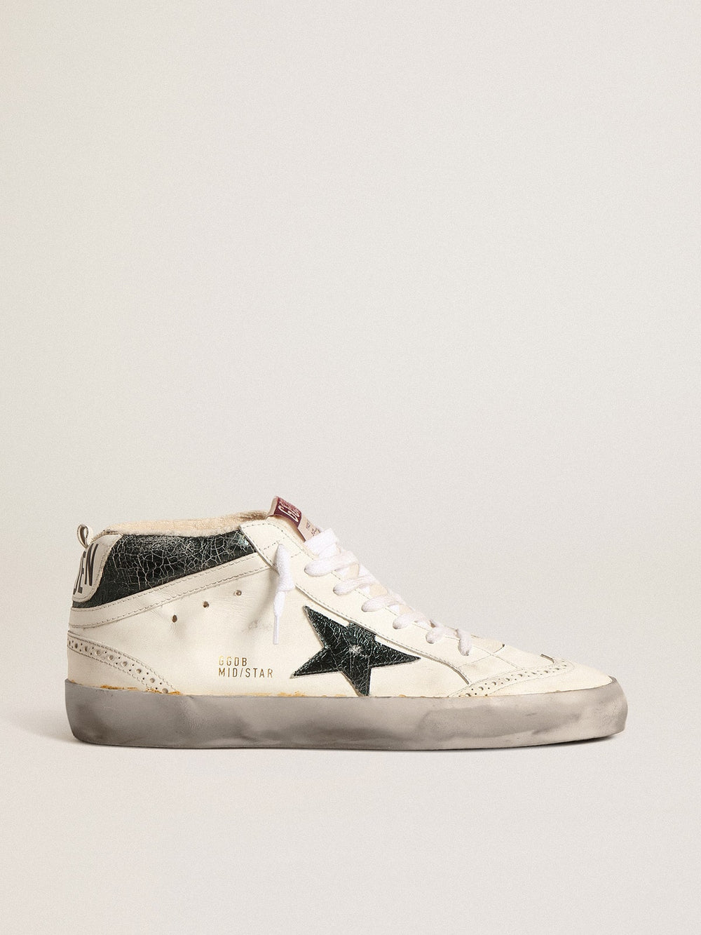 Golden Goose Mid Star with green metallic leather star and white flash