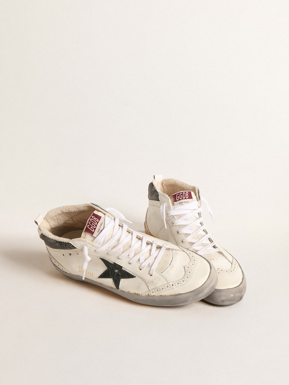 Golden Goose Mid Star with green metallic leather star and white flash