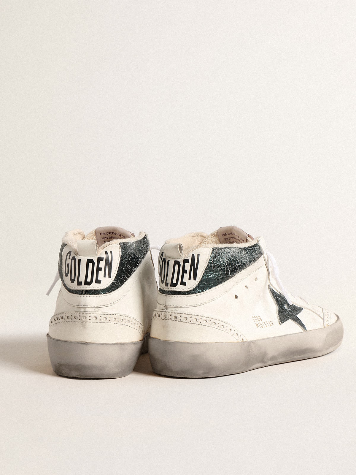 Golden Goose Mid Star with green metallic leather star and white flash