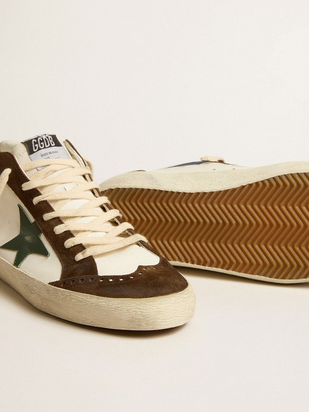Golden Goose Mid Star with green leather star and blue leather flash