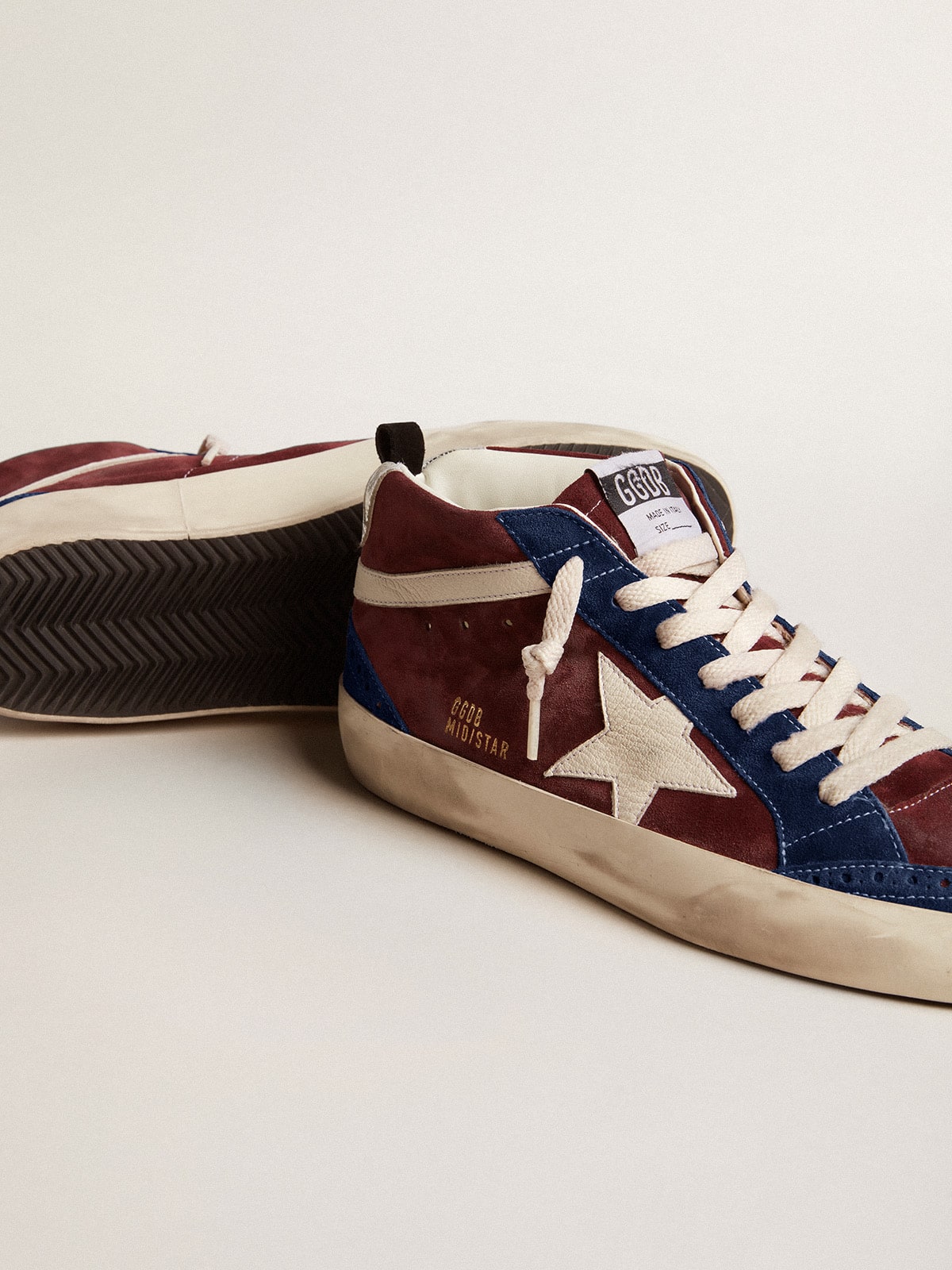 Golden Goose Men's Mid Star in wine-red suede with white nappa star and flash