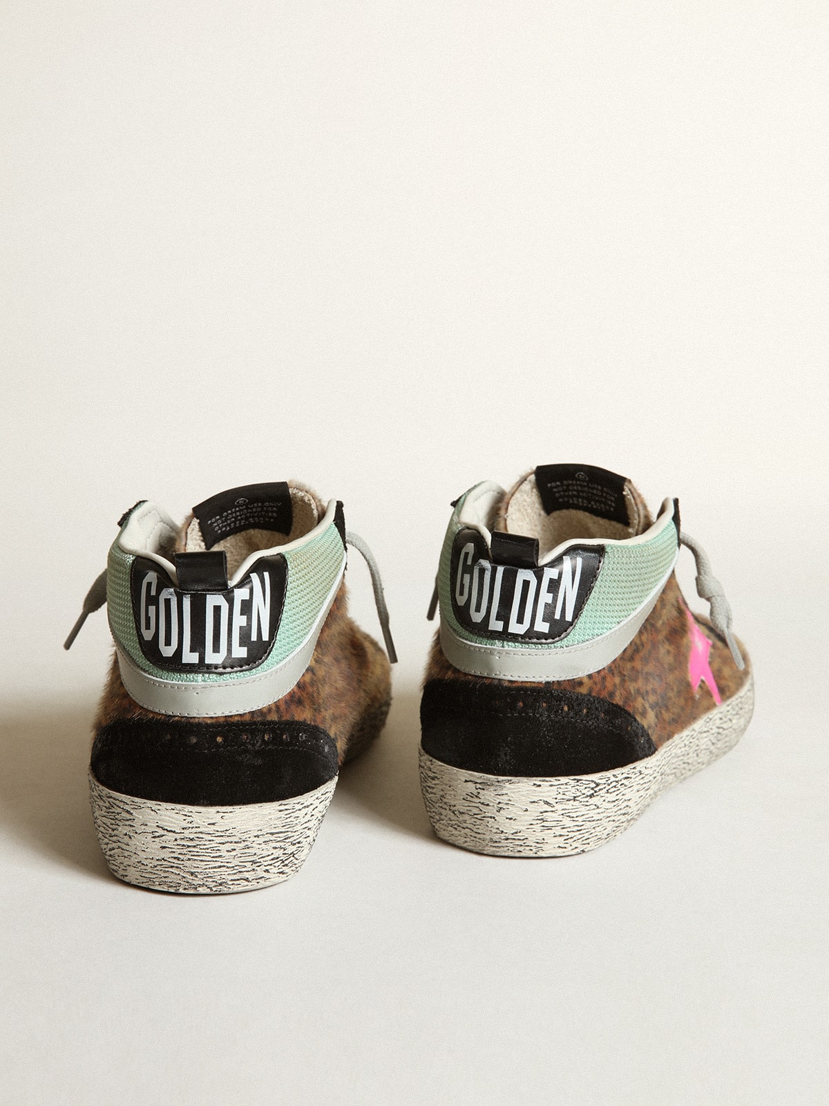Golden Goose Mid Star in leopard-print pony skin with fuchsia leather star