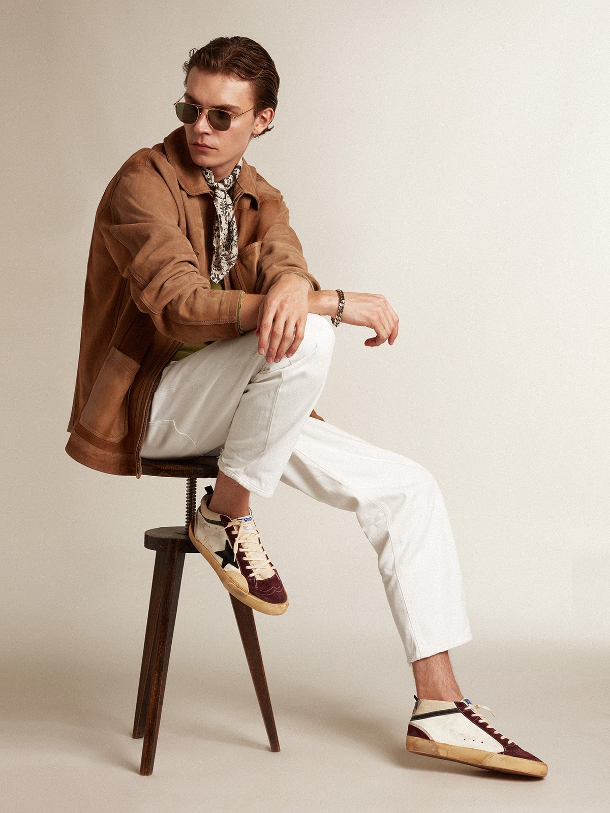 Golden Goose Mid Star in nappa with black suede star and wine-red inserts