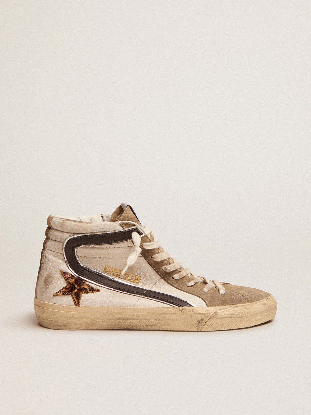 Golden Goose Men's Slide with leopard print pony skin star and black flash