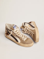 Golden Goose Men's Slide with leopard print pony skin star and black flash