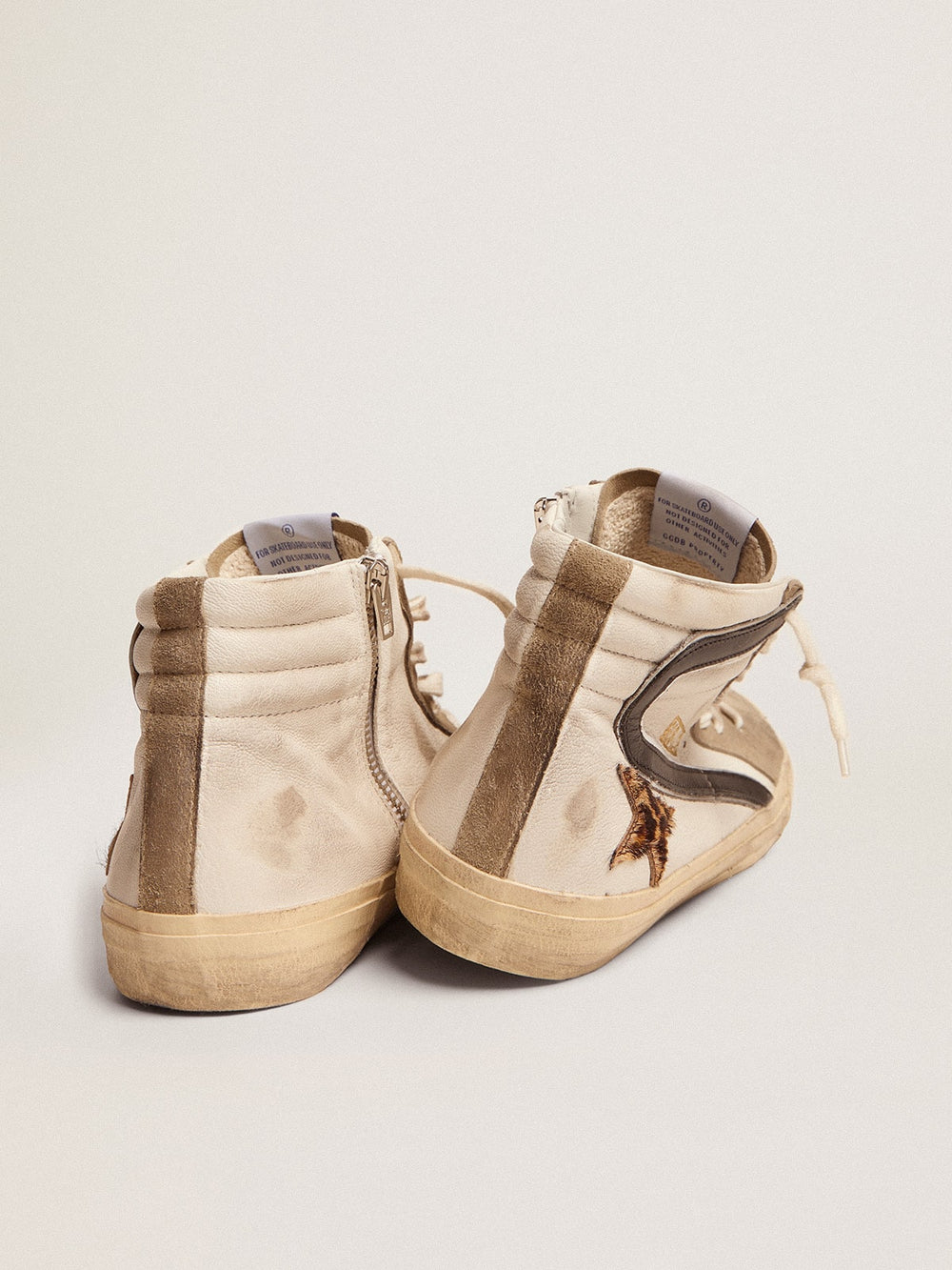 Golden Goose Men's Slide with leopard print pony skin star and black flash