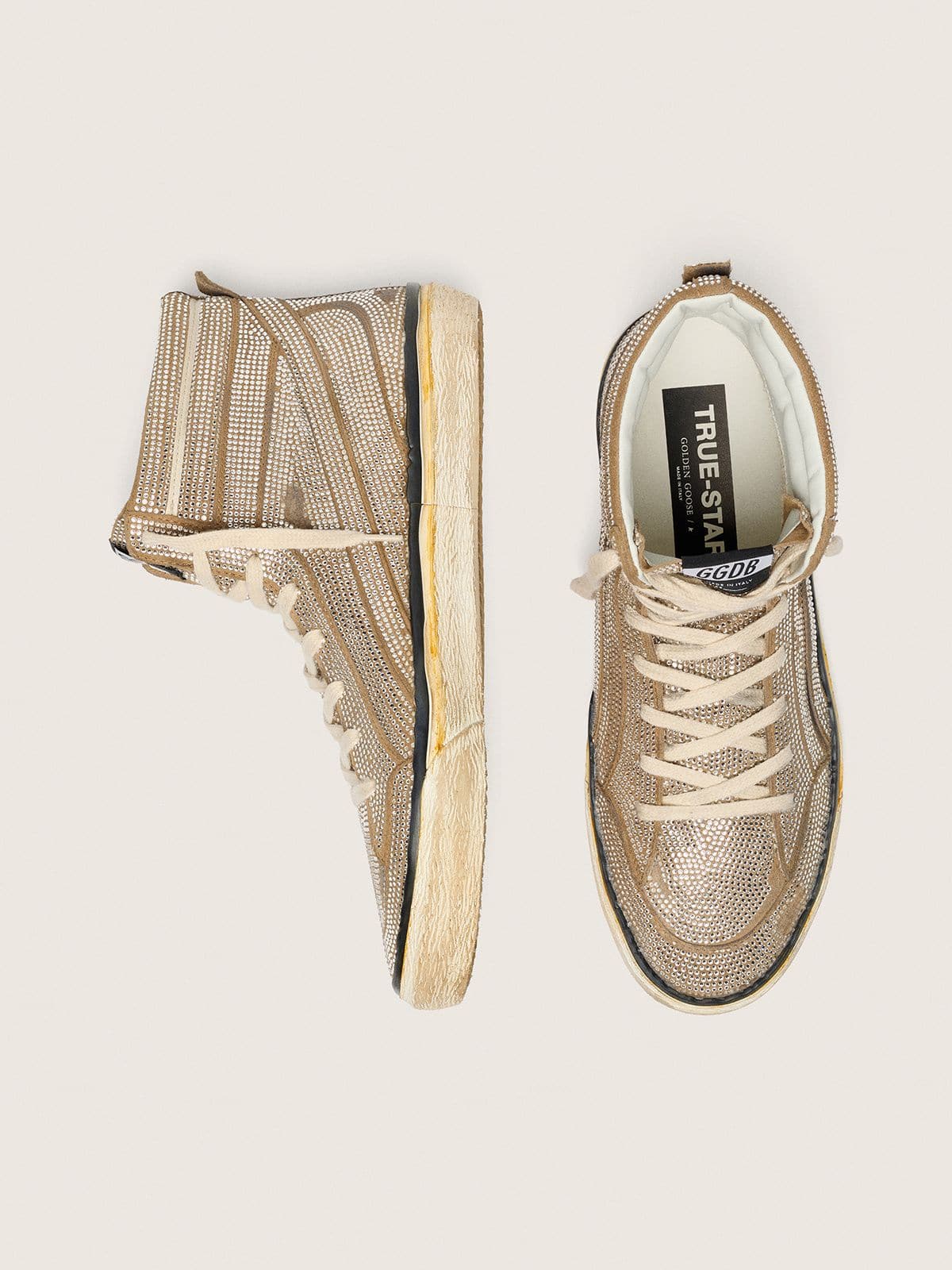 Golden Goose Men's Slide LAB sneakers in tobacco-colored suede with crystals and tobacco-colored suede star