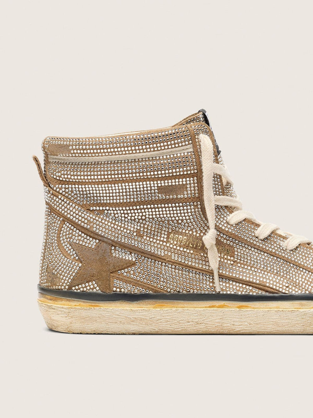 Golden Goose Men's Slide LAB sneakers in tobacco-colored suede with crystals and tobacco-colored suede star
