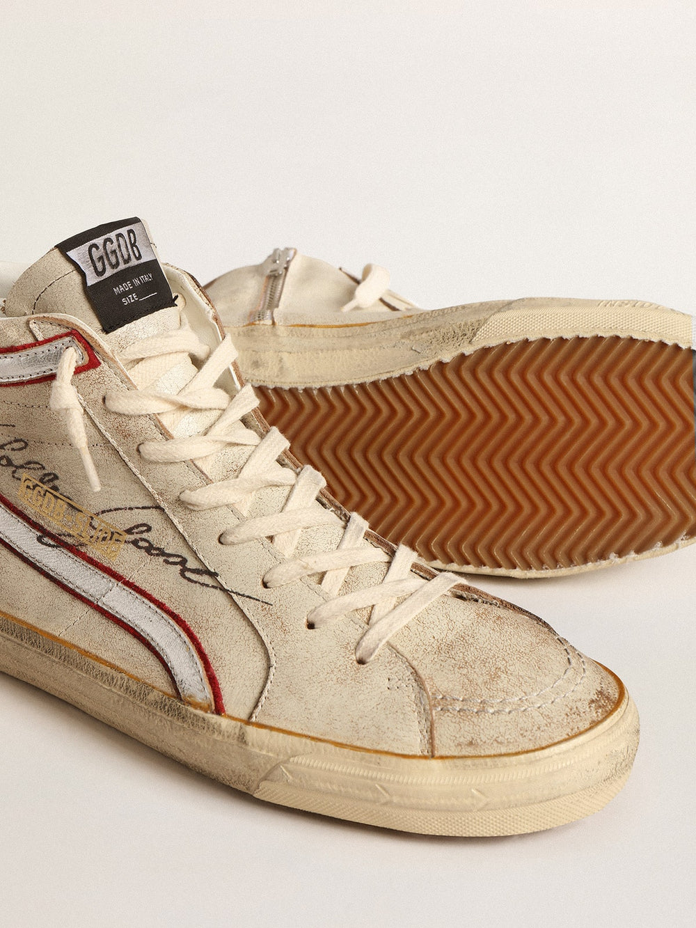 Golden Goose Men’s Slide with light blue leather star and metallic silver leather flash