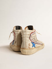 Golden Goose Men’s Slide with light blue leather star and metallic silver leather flash