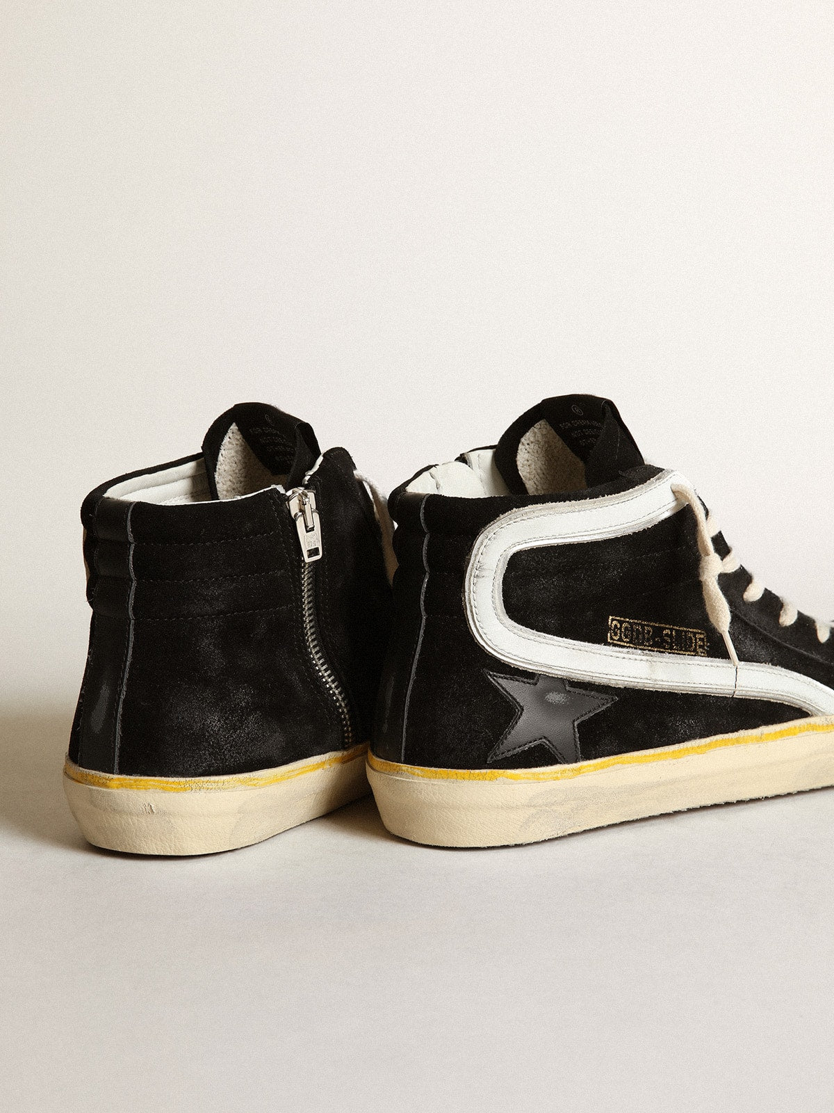 Golden Goose Men's Slide Penstar in black suede with black star and white flash