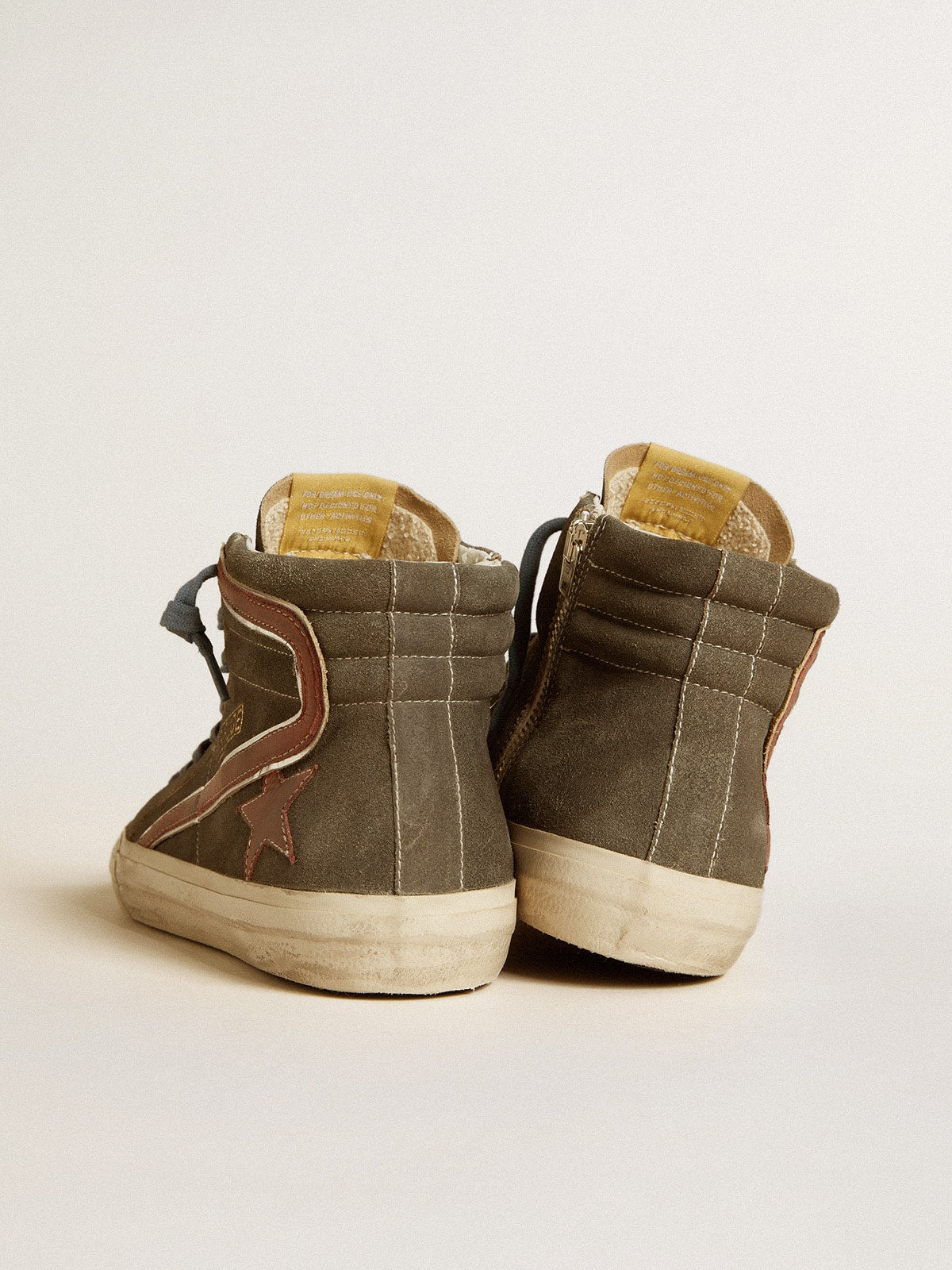 Golden Goose Men's Slide in gray suede with brown nubuck star and flash
