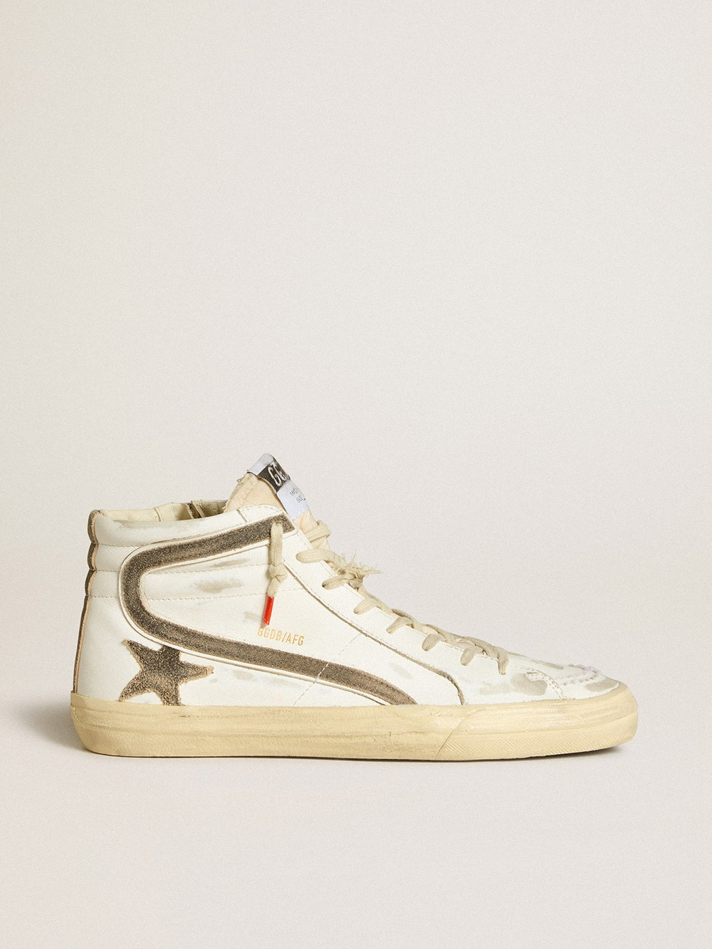 Golden Goose Men’s Slide LAB in white leather with star and flash in brown suede