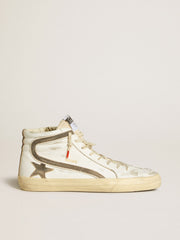 Golden Goose Men’s Slide LAB in white leather with star and flash in brown suede