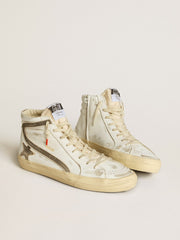 Golden Goose Men’s Slide LAB in white leather with star and flash in brown suede