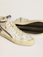 Golden Goose Men’s Slide LAB in white leather with star and flash in brown suede