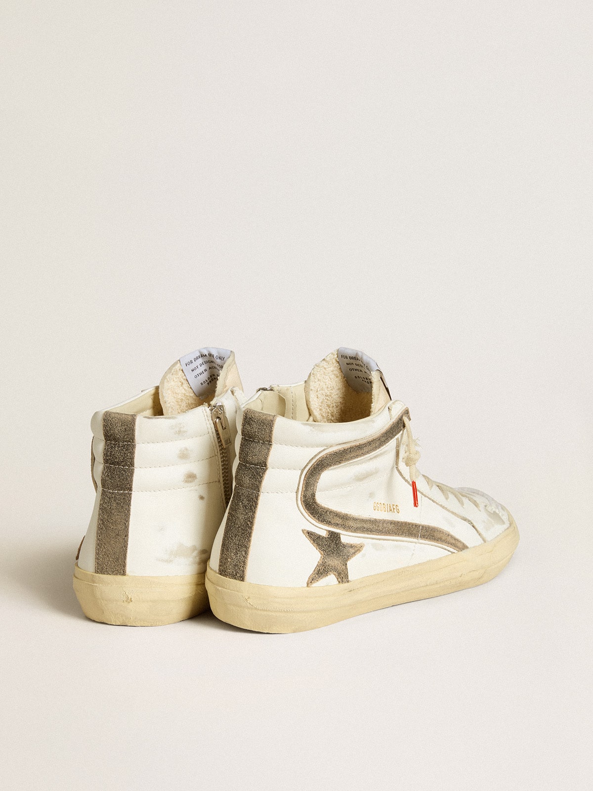 Golden Goose Men’s Slide LAB in white leather with star and flash in brown suede