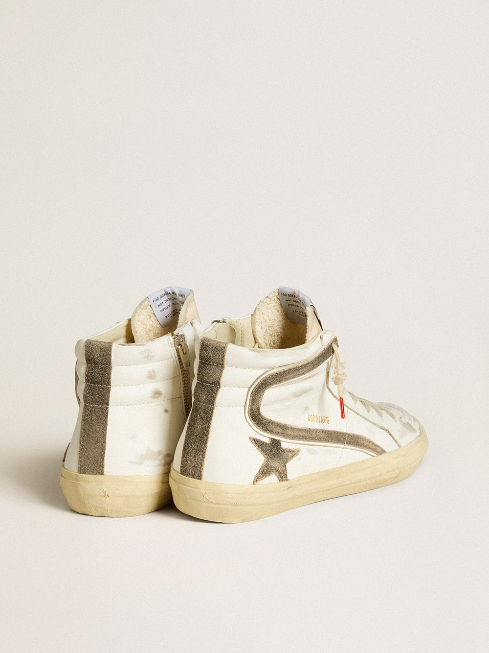 Golden Goose Men’s Slide LAB in white leather with star and flash in brown suede