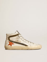 Golden Goose Men's nappa leather Slide with orange croc-print star and green suede flash