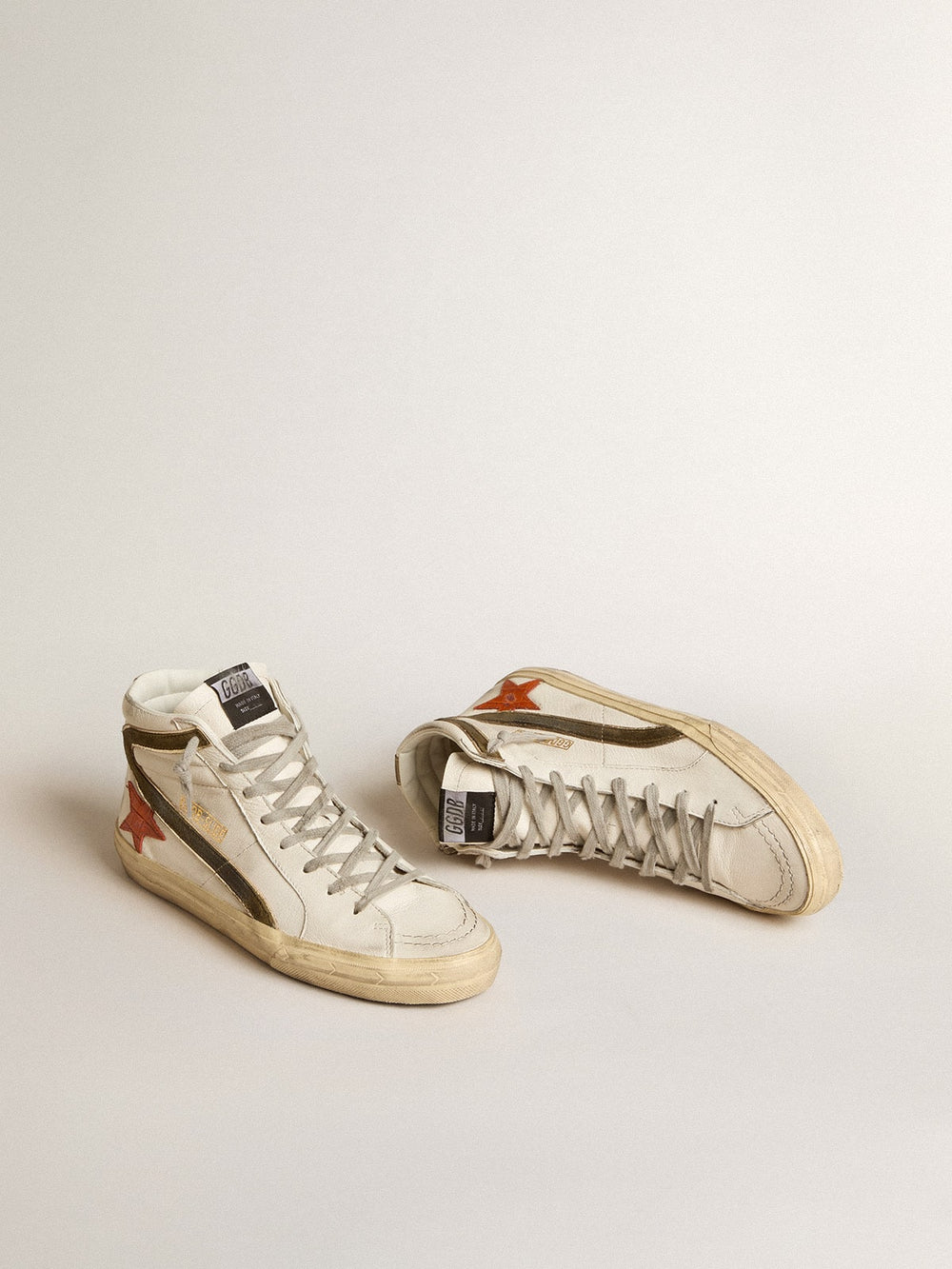 Golden Goose Men's nappa leather Slide with orange croc-print star and green suede flash