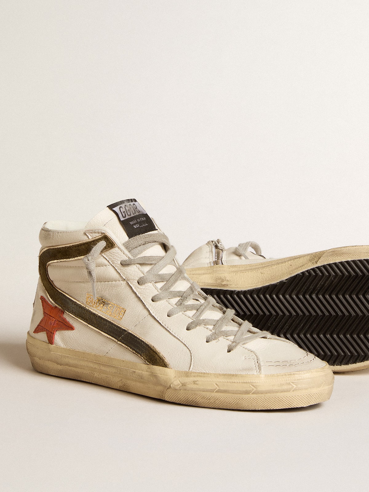 Golden Goose Men's nappa leather Slide with orange croc-print star and green suede flash