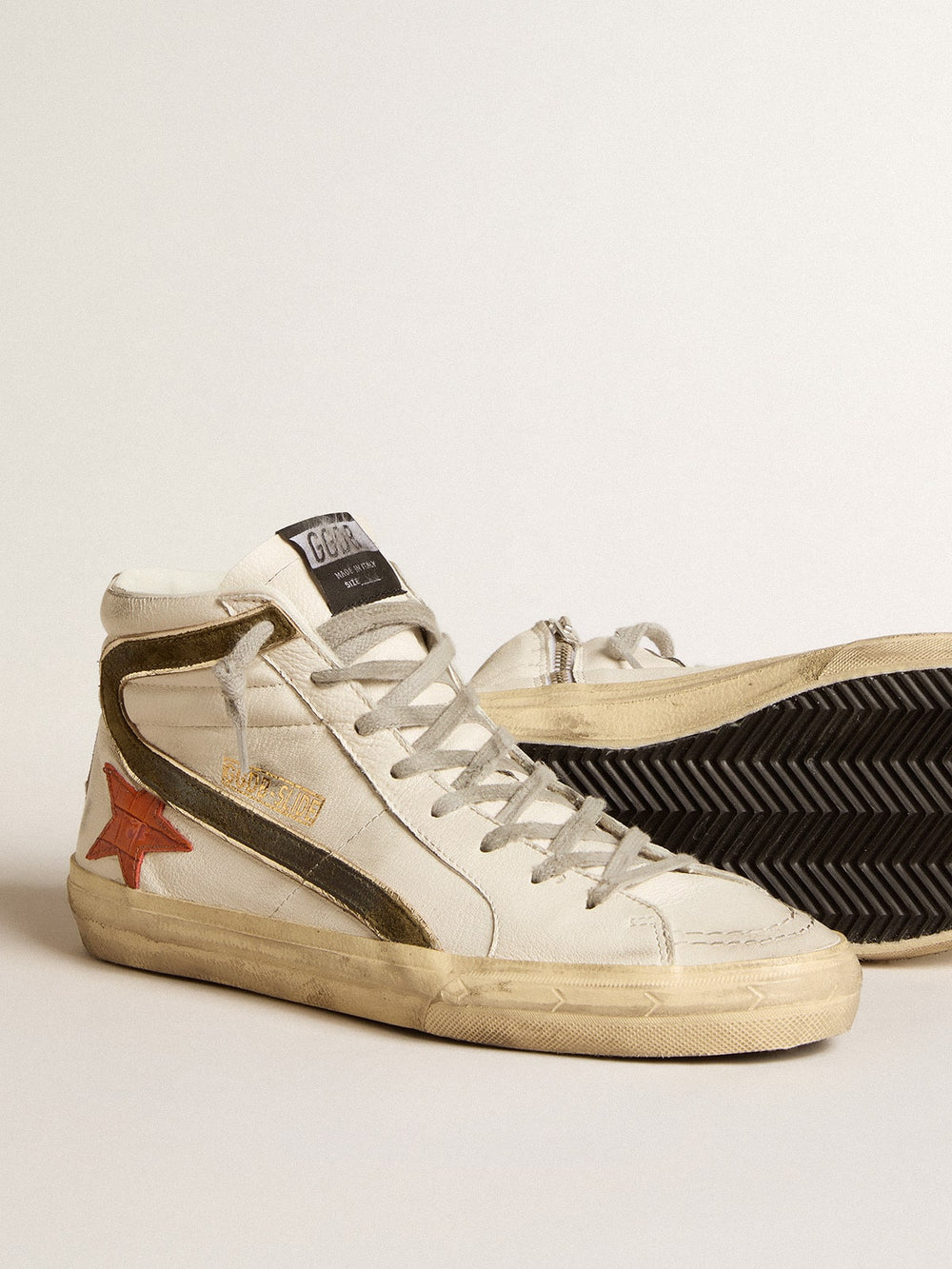 Golden Goose Men's nappa leather Slide with orange croc-print star and green suede flash