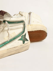Golden Goose Slide in beige nappa with green laminated leather star and flash