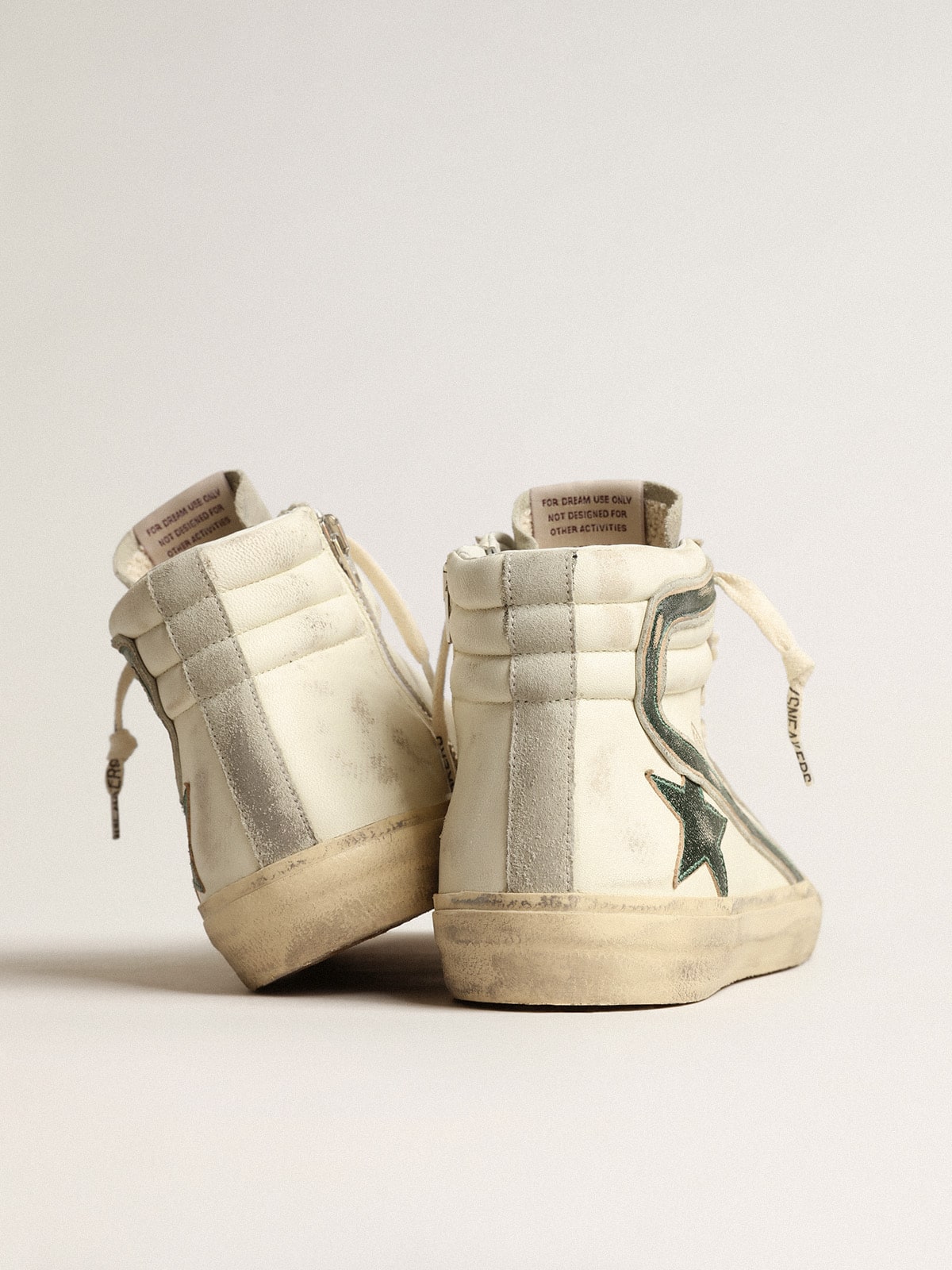 Golden Goose Slide in beige nappa with green laminated leather star and flash