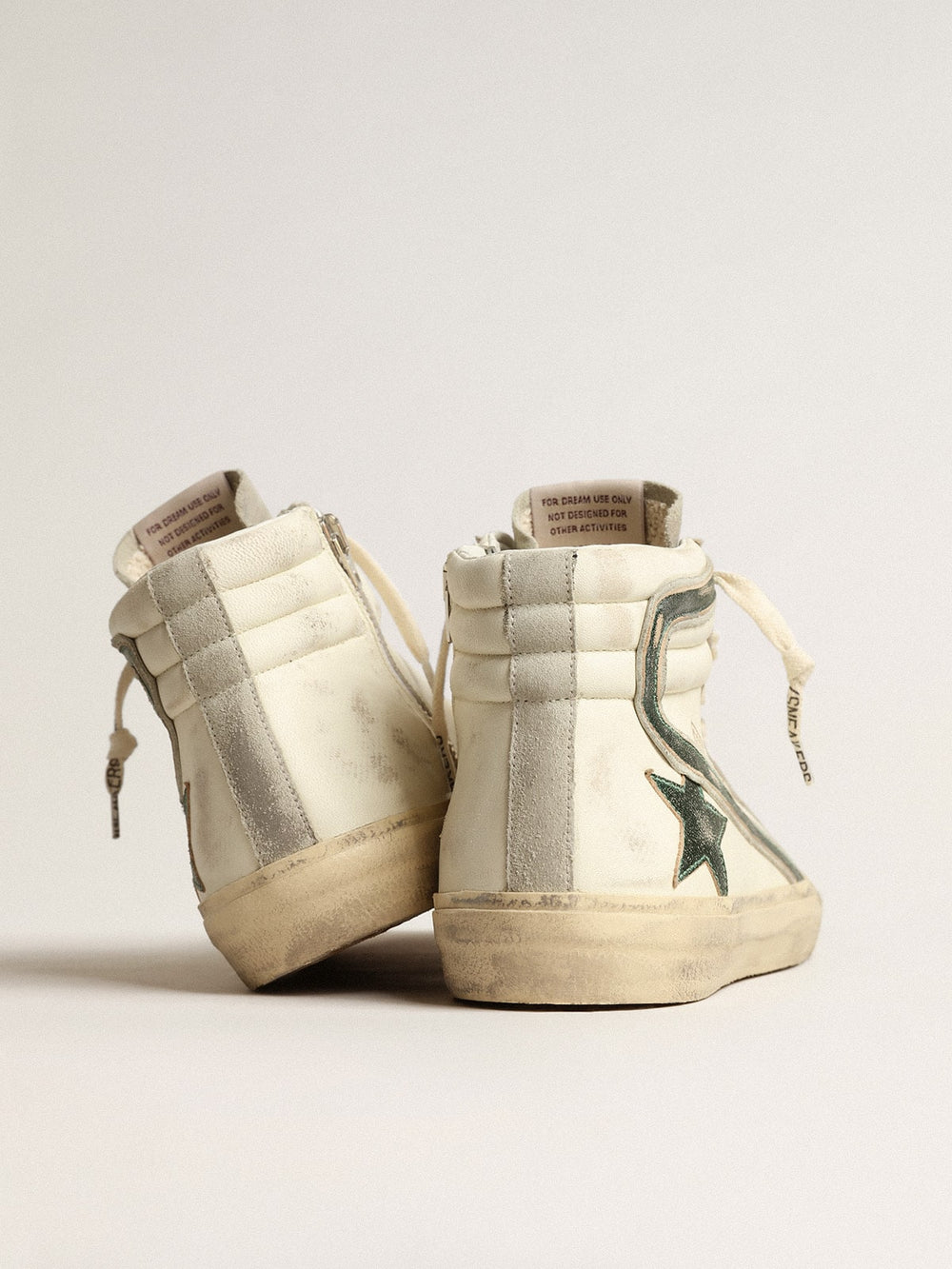Golden Goose Slide in beige nappa with green laminated leather star and flash