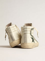 Golden Goose Slide in beige nappa with green laminated leather star and flash