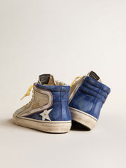 Golden Goose Slide in pearl canvas and blue suede with white leather star and flash