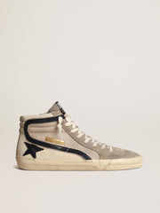 Golden Goose Slide in beige mesh and nylon with blue leather star and flash