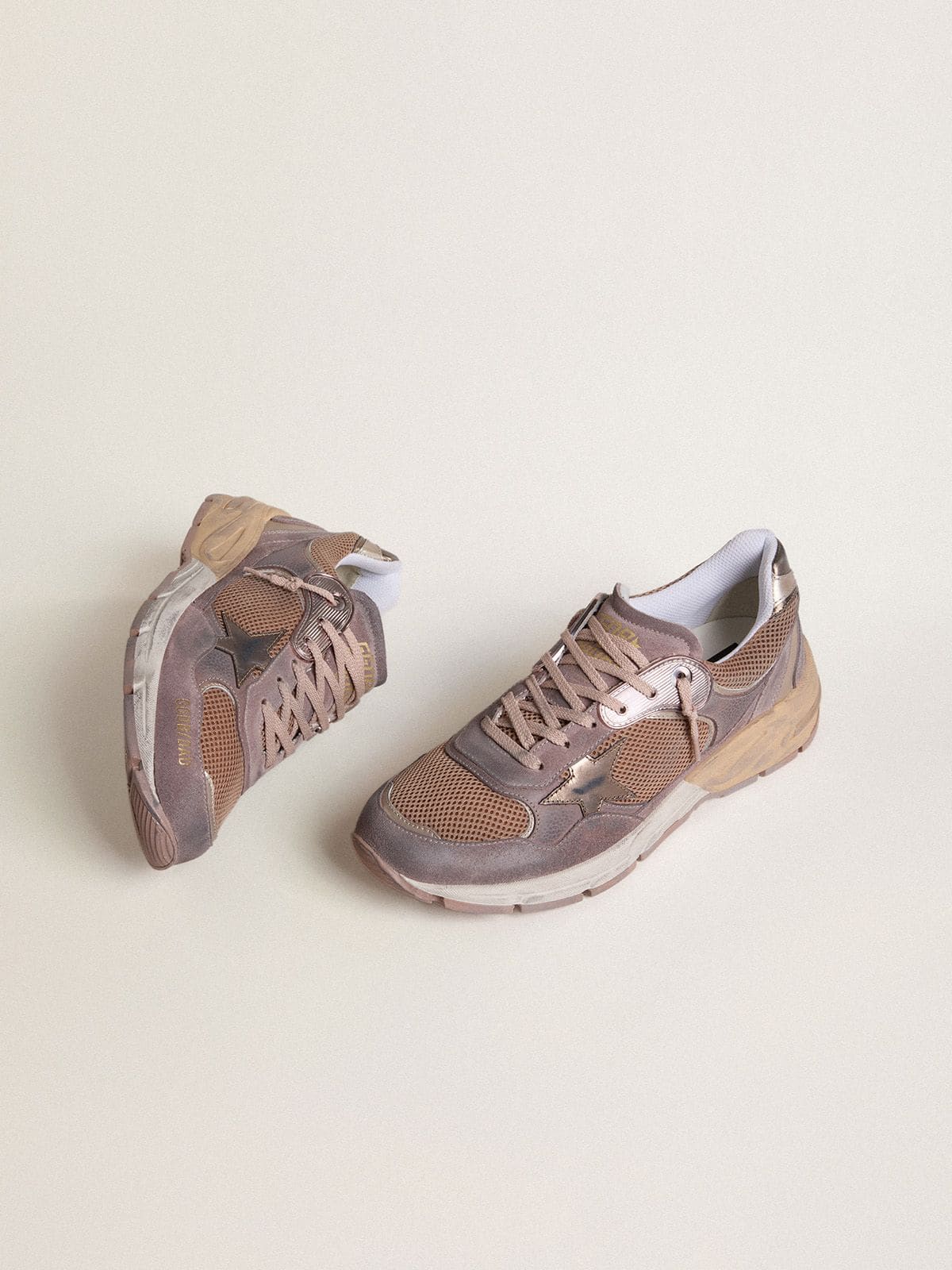 Golden Goose Men's Dad-Star in lilac suede and mesh with laminated leather star and heel tab