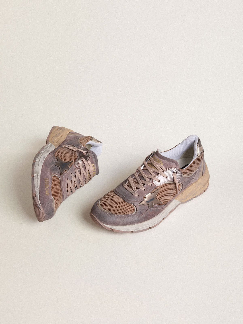 Golden Goose Men's Dad-Star in lilac suede and mesh with laminated leather star and heel tab
