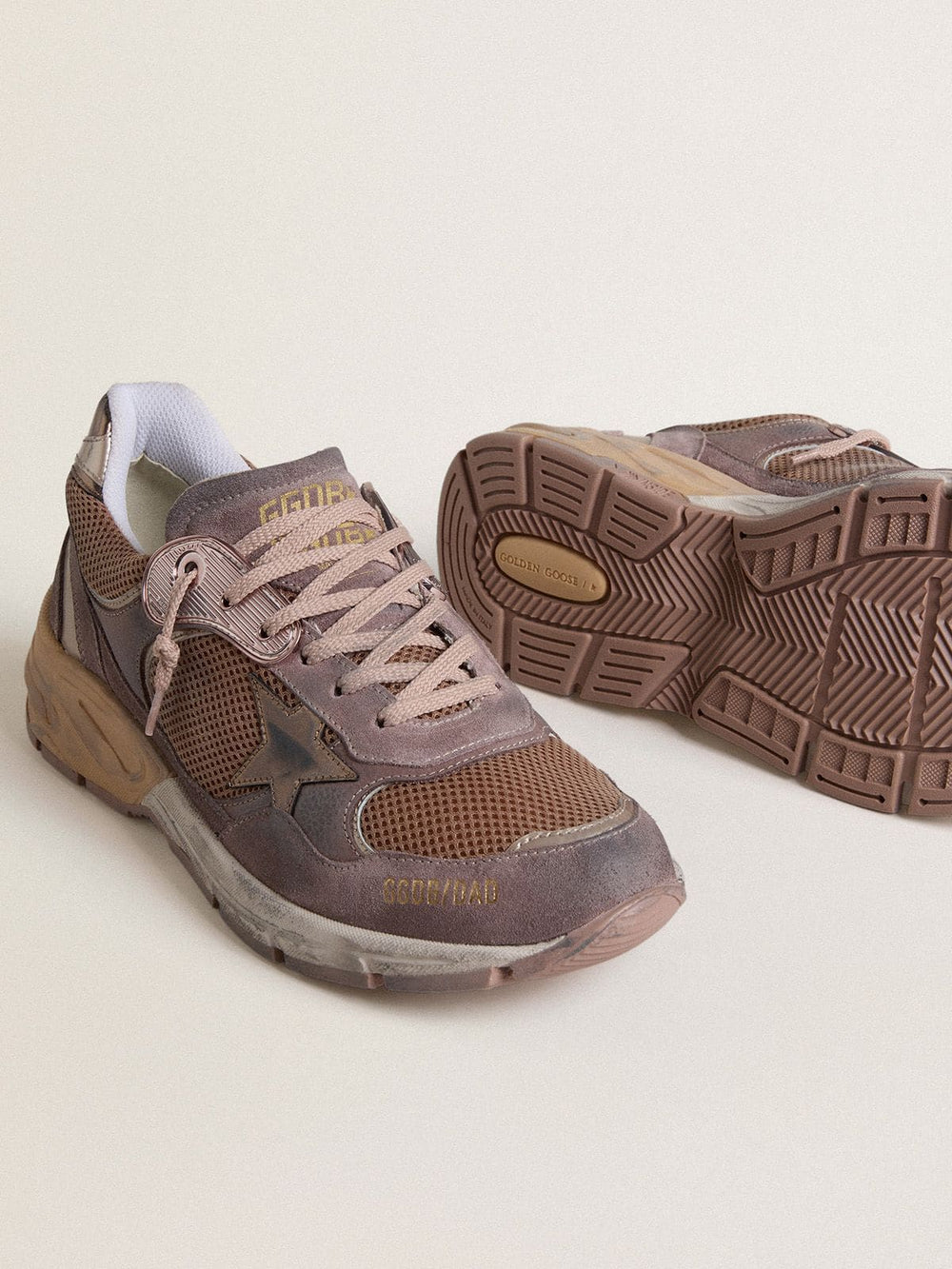 Golden Goose Men's Dad-Star in lilac suede and mesh with laminated leather star and heel tab