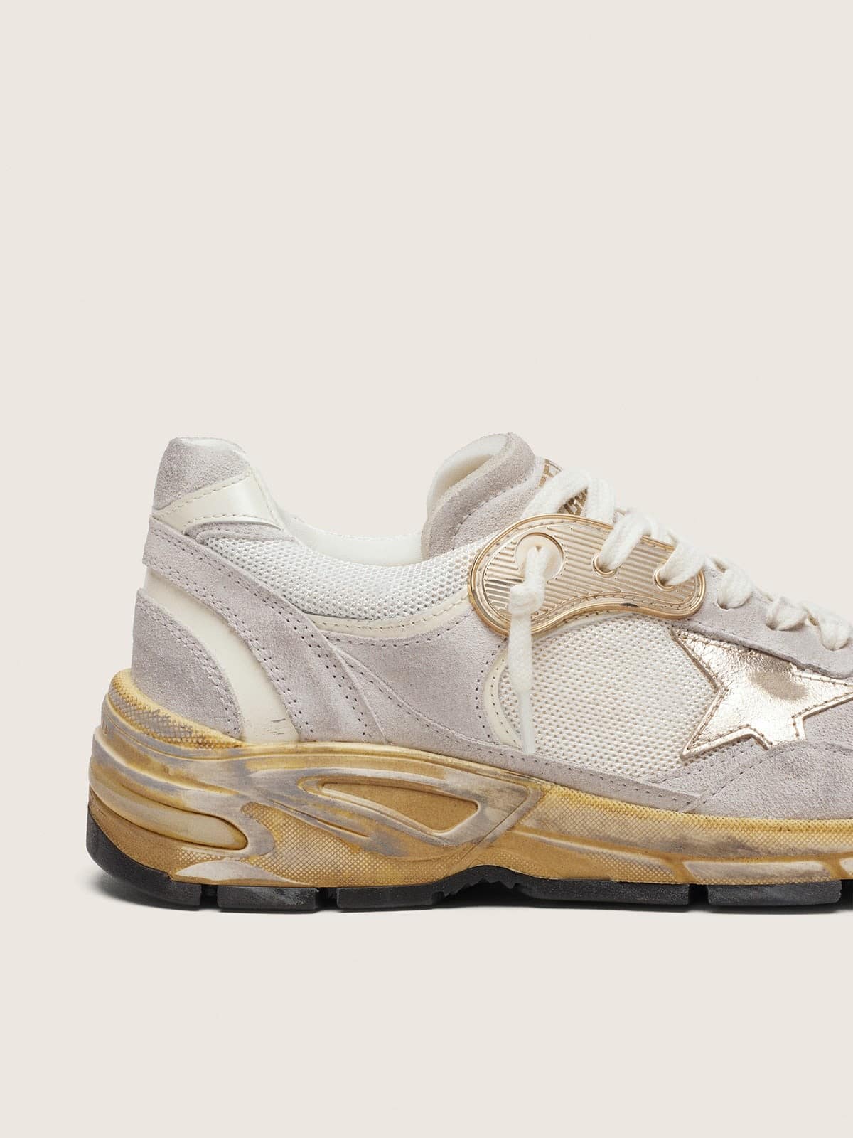 Golden Goose Men's Dad-Star in mesh and white suede with gold foiled leather star