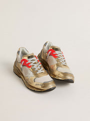 Golden Goose Men's Dad-Star in mesh and gold foiled leather with white leather star