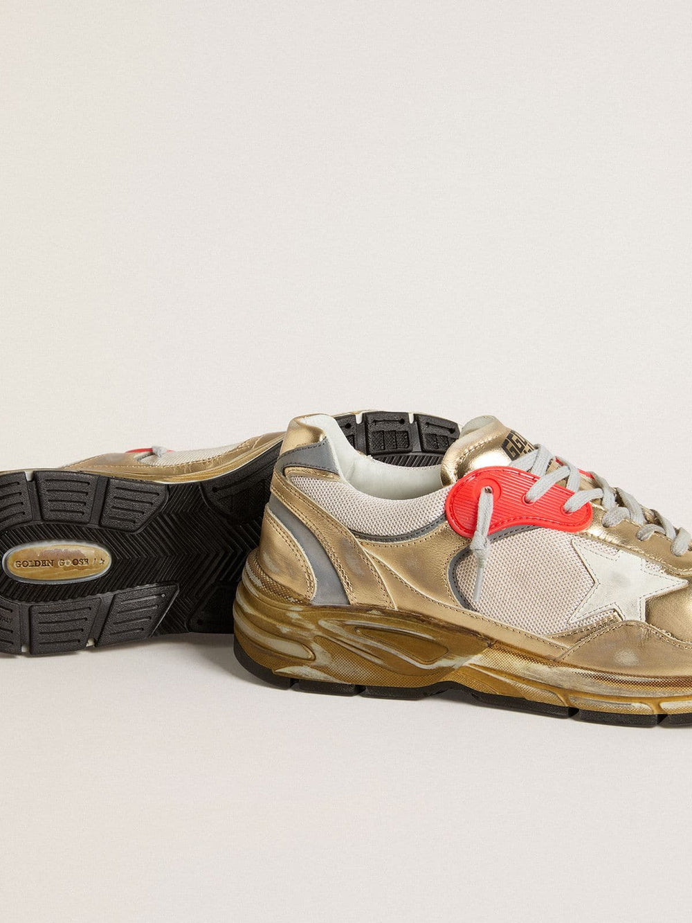 Golden Goose Men's Dad-Star in mesh and gold foiled leather with white leather star