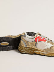 Golden Goose Men's Dad-Star in mesh and gold foiled leather with white leather star