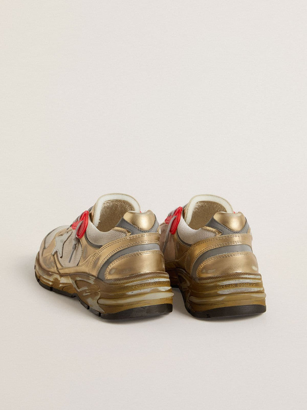 Golden Goose Men's Dad-Star in mesh and gold foiled leather with white leather star